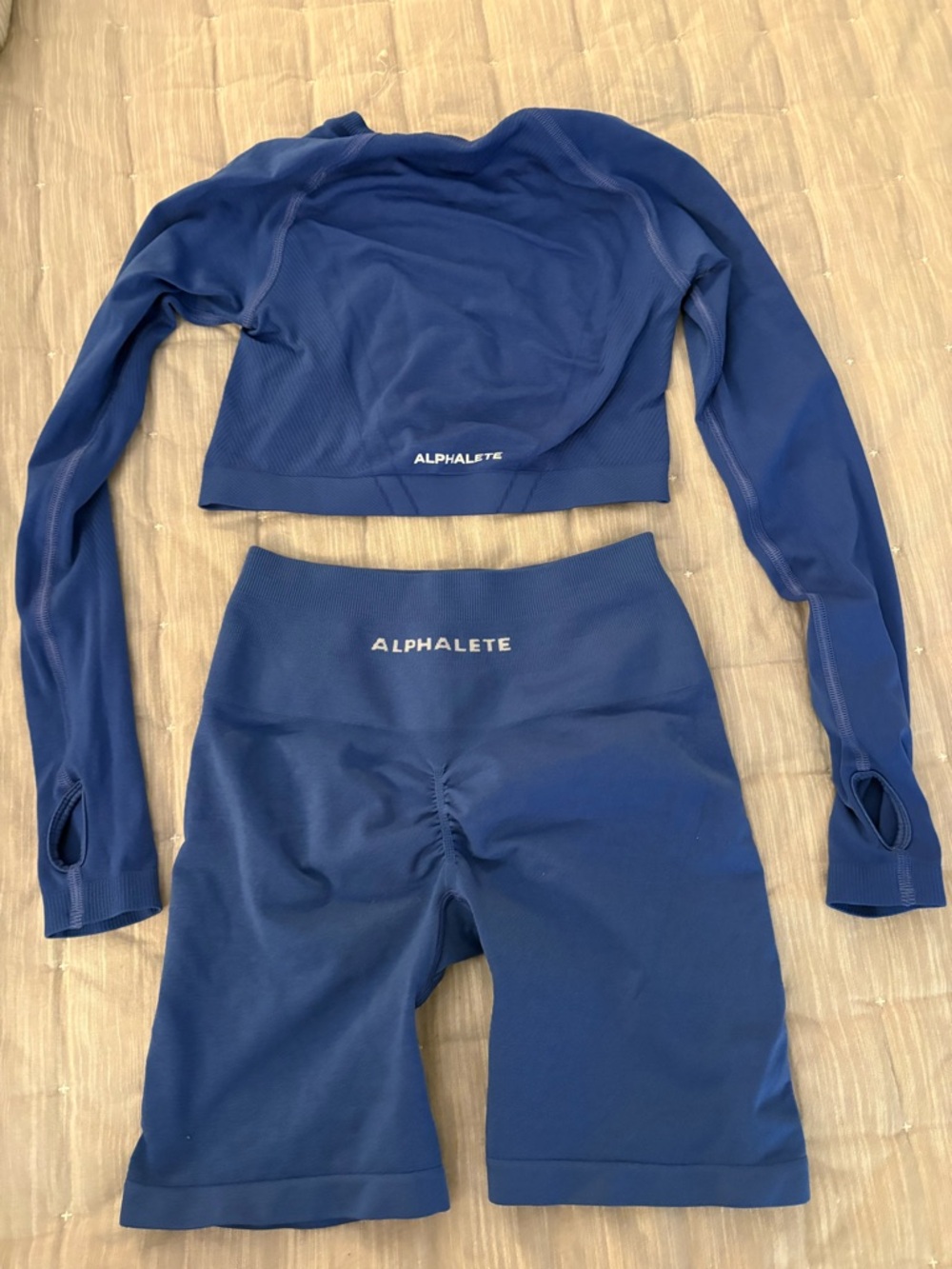 Alphalete Deep Blue Seamless Crop Top & Biker Shorts Set